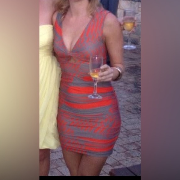 Kookai Bodycon Dress Stretchy Orange Grey Cut Out V Neck Sleeveless 2 - Picture 10 of 10